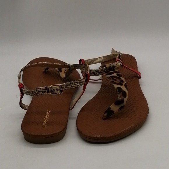 Lane Bryant Womens T Strap Thong Ankle‎ Strap Sandals Tan Leopard Print 10W - Picture 3 of 9